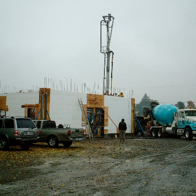 Pouring Cement in Insulated Concrete Blocks at Amista Vineyards