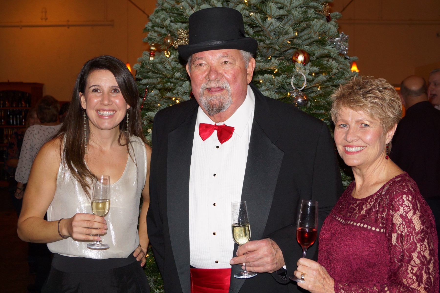 Winemaker Ashley Herzberg with Owners Mike and Vicky Farrow, Amista Vineyards, Sparkling Holiday Party, Healdsburg